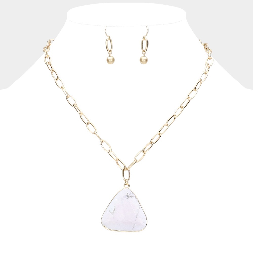 Natural Stone Pendant Necklace Earring Set